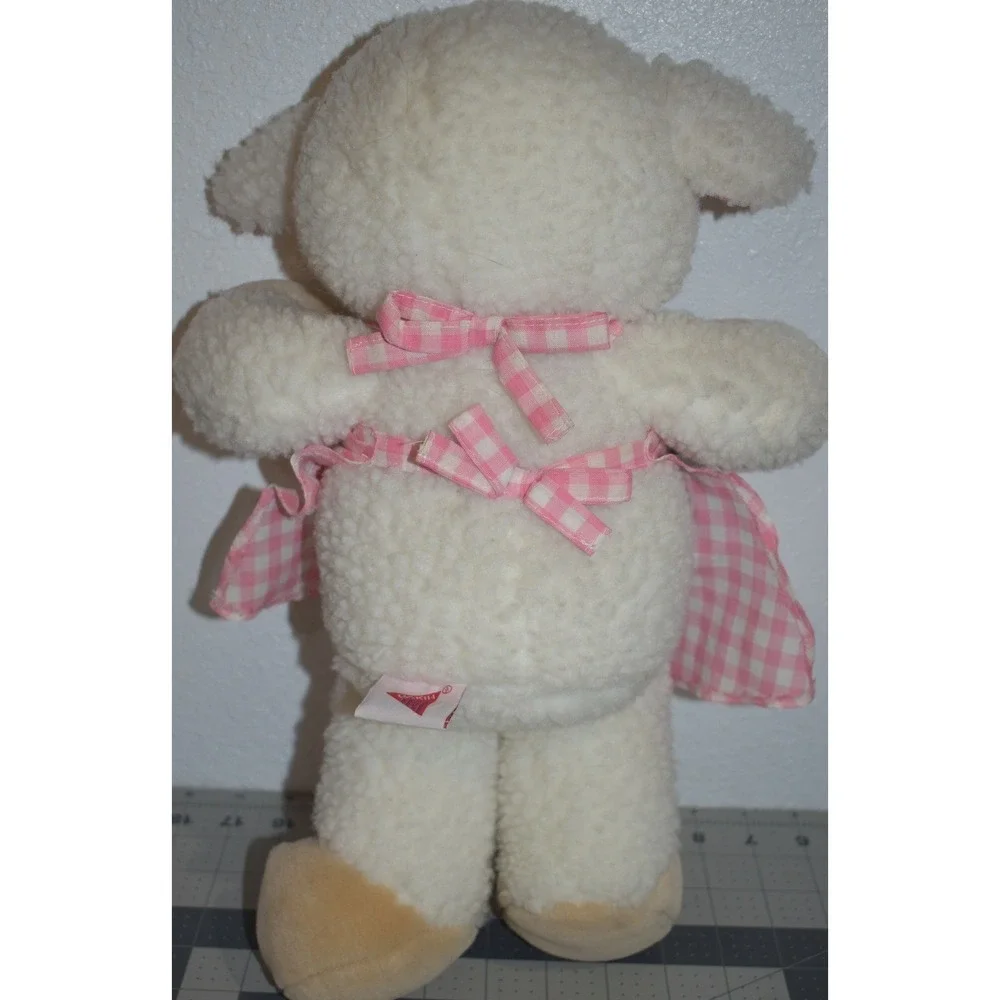 Vintage 1993 Dakin Mother Sheep Plush Pink Gingham Dress with 3 Baby Lambs 16 in